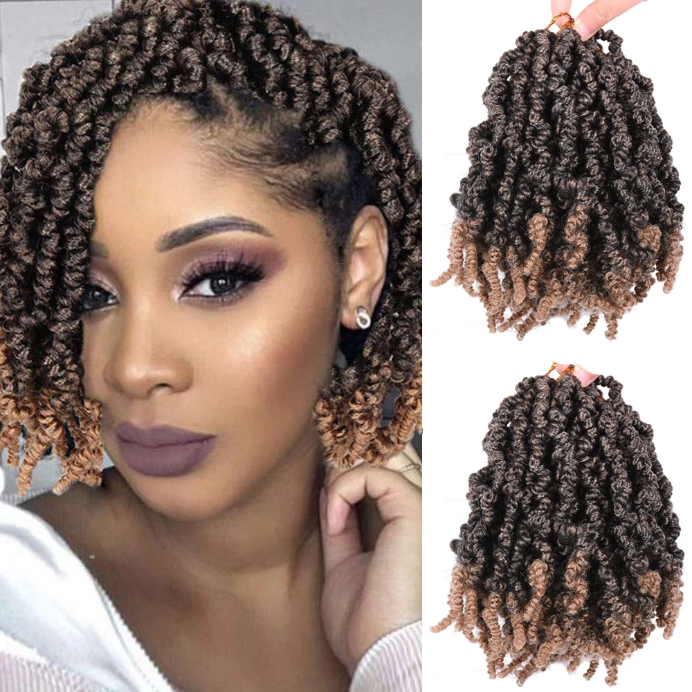 Short 8inch Pre-twisted Spring Twist Hair Passion Crochet Braids Curly Synthetic Hair Extensions 15Strands/Pack