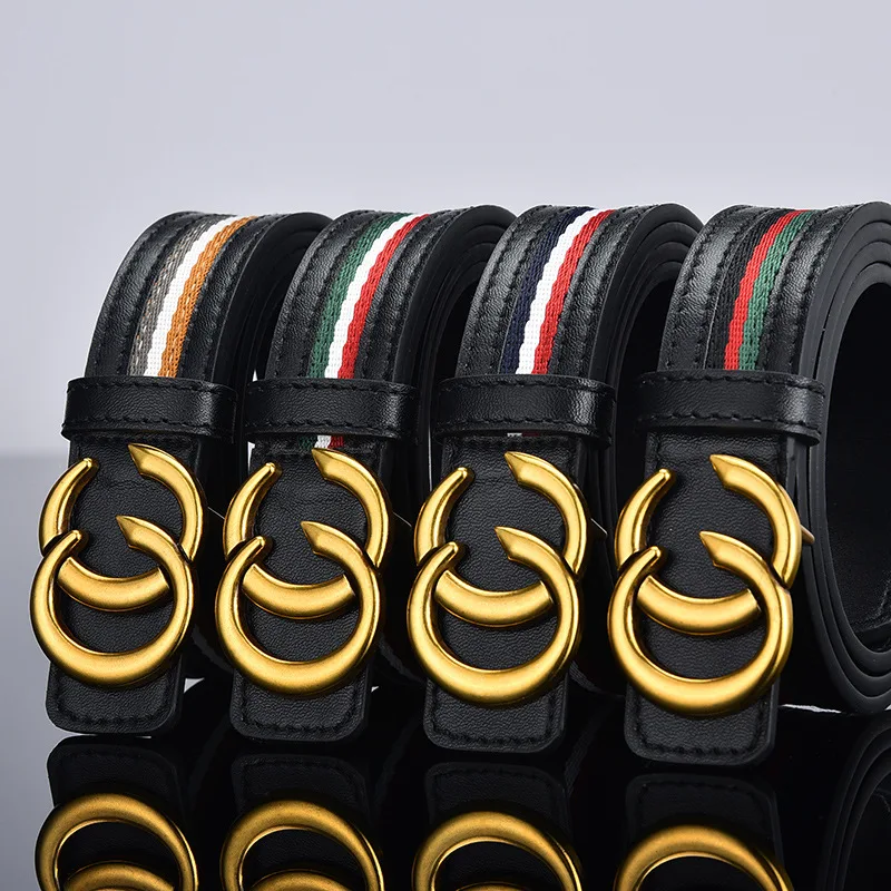 

New Style CC Leather Belt Europe And America Big Brand Retro Smooth Buckle Stripes Leather Belt for Both Men And Women Students