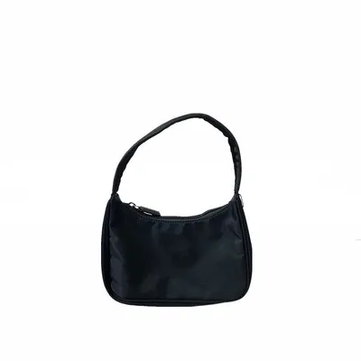 Baguette bag green nylon canvas shoulder bag green hobo handbag women retro vintage small party clutch summer new - Цвет: Черный