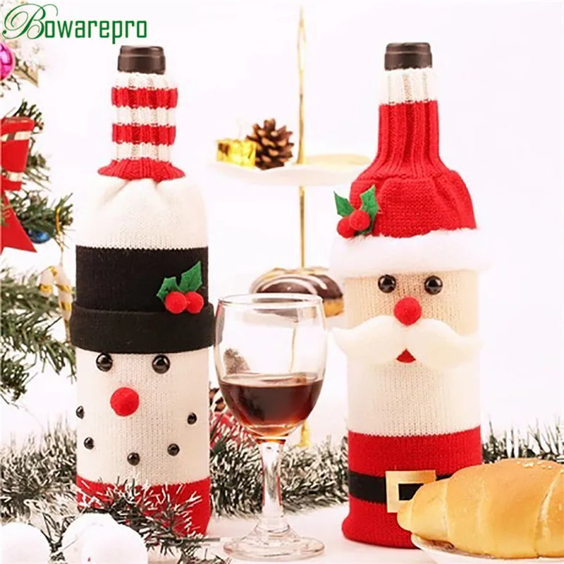 

New Christmas Accessories Wine Bottle Cover Set Christmas Decor Santa Claus Snowman Bottle Cover Bag New Year Xmas Dinner Party