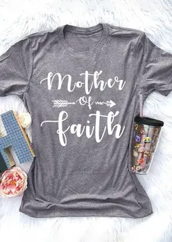 

Women Mother Of Faith Crew Neck Soft Casual Aesthetic Funny Top Letter Cotton Dark gray Hipster Floral Tee T-Shirt