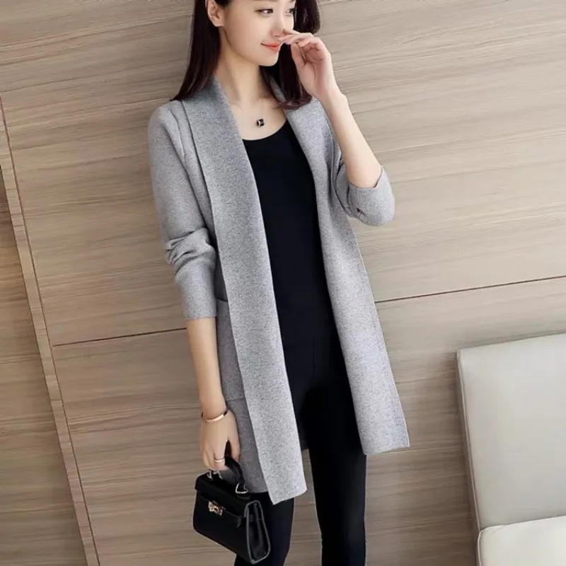 

Autumn Winter Loose Elegant Knitted Cardigan Long Sleeve Solid Color Casual Sweater Harajuku Korean Jumper Coat