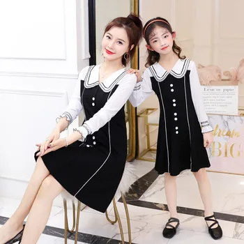

WLG Family Matching Clothes Mom and Me Dress Spring Autumn Patchwork Black Buttons Beautiful Clothes