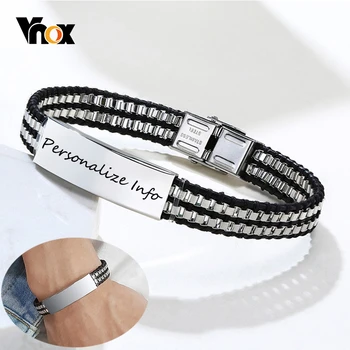 

Vnox Stylish Men's Double Box Braided Chain Bracelets Custom Personalize Engrave ID Bar Wristband Male Jewelry 8.66"