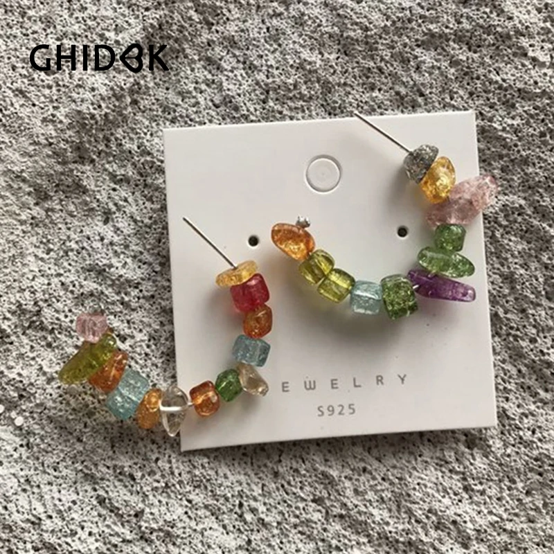 GHIDBK ручной работы Красочные каменной формы C серьги-кольца минималистичные нерегулярные открытые каменные серьги женские массивные серьги оптом