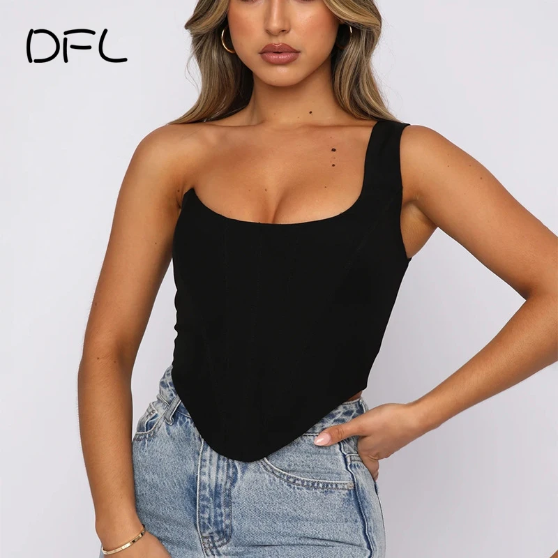 

DLFlifes One Shoulder Backless Women's Corset Solid Slim Sexy Club Spring Summer Woman Clothes Basic Fashion Women Corsets 2022