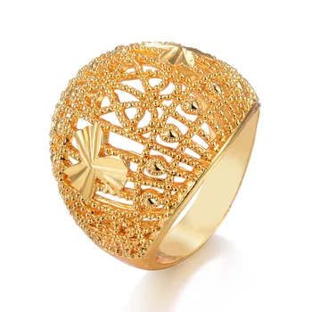 

Wando Gold Ring Men Women 24k Gold Color Engagement Finger Ring for Women Girls Gifts Ethiopian/African/Middle East Items