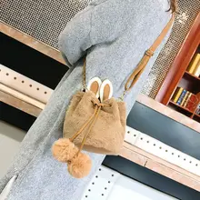 Сумки через плечо для женщин, модная сумка-ведро, Женская плюшевая сумка на плечо с милым Кроликом, сумка-тоут, женская сумка-мессенджер на шнурке