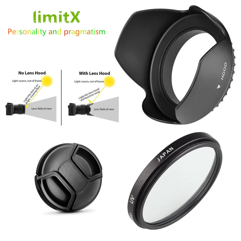 

3 in 1 kit UV Filter + Flower Lens Hood + Cap for Panasonic Lumix DC-FZ80 DC-FZ82 FZ80 FZ82 Camera ONLY