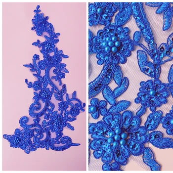 

2Pcs New Flower Beaded Sequins Sew On Patches DIY Patch For Wedding Dress Shiny Floral Applique Patch Costume Decor