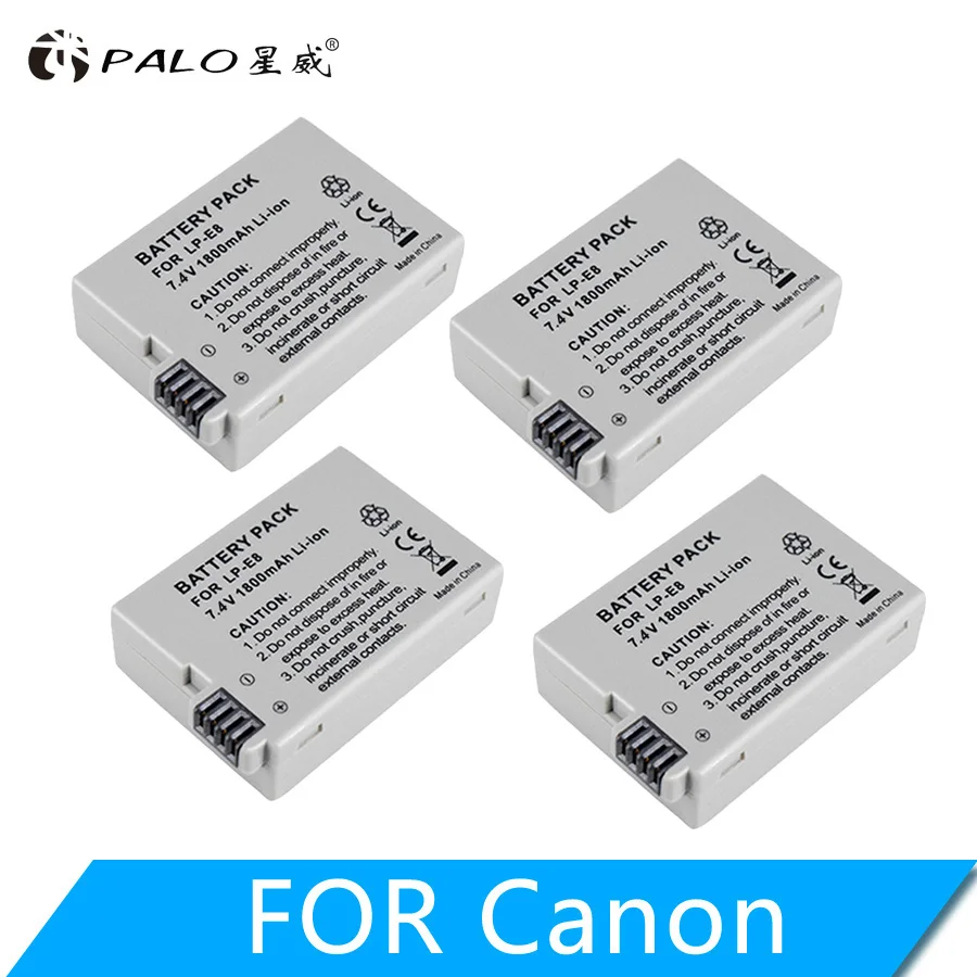 4 battery Пало 2 шт. 1800 мАч LP-E8 LPE8 LP E8 цифровой Батарея+ ЖК-дисплей USB Dual Зарядное устройство для цифровой однообъективной зеркальной камеры Canon EOS 550D 600D 650D 700D X4 X5 X6i X7i T2i T3i - Цвет: 4 battery