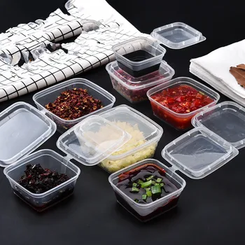 

100pcs High quality thickening transparent takeaway sauce cup square package disposable plastic cups with connecting the lid