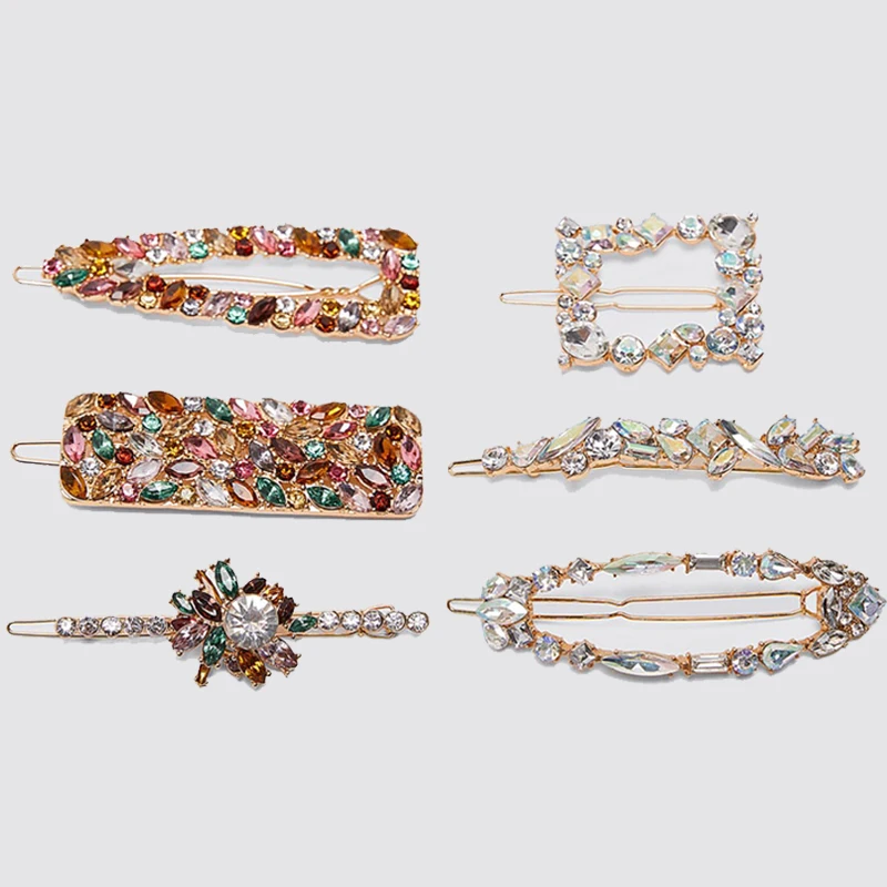 

2020 ZA New Colorful Crystal Geometric Hair Pin for Women Wedding Hair Pin Jewelry Shiny Fashion Glass Barrettes Gril Gifts
