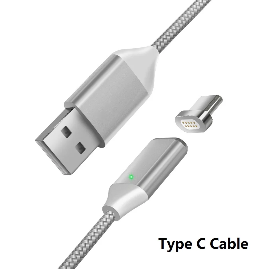 Магнитный кабель Micro usb type-C для samsung, Магнитный зарядный кабель Micro USB для iphone, кабели для зарядки мобильных телефонов - Цвет: Type C Cable Silver