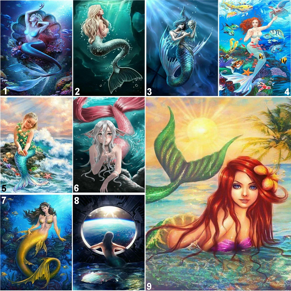 

Mermaid Girl Full Drill DIY 5D Round Diamond Painting Embroidery Cross Stitch Kits Home Decor Mosaic Art Craft Beauty