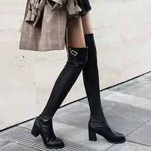 Женские сапоги выше колена зимние кожаные высокие сапоги г. Женская модная обувь на высоком каблуке пикантные высокие сапоги-трубы для улицы