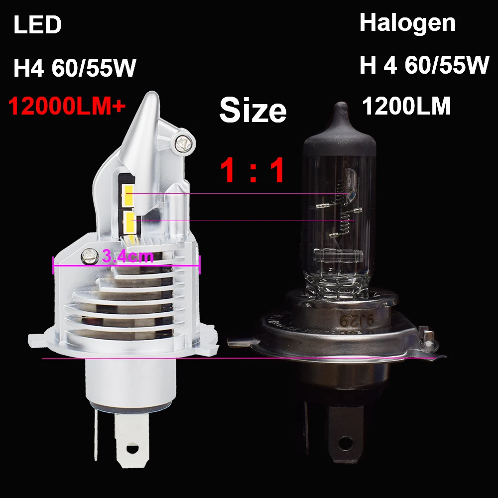 JALN7 H4 9003 LED Headlight Bulb HS1 HB2 12V 24V 60/55W Fighter H4 Led Bulb for Car Motorcycle Headlight CSP Chip 6500K 3000K