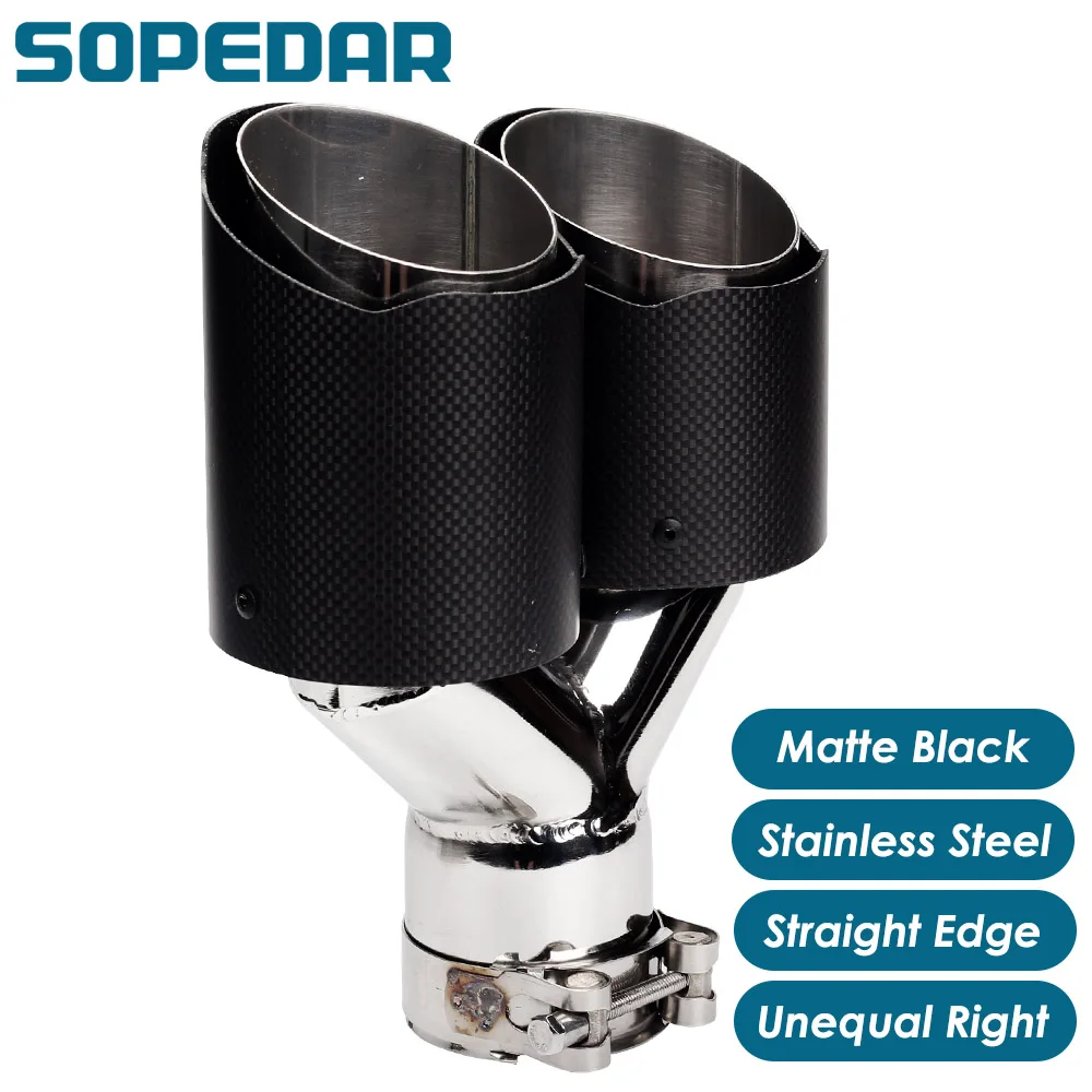 

SOPEDAR Dual Unequal Right With Clamp Tail Pipe Stright Edge Matte Titanium Black Y Model For Akrapovic AP35KR