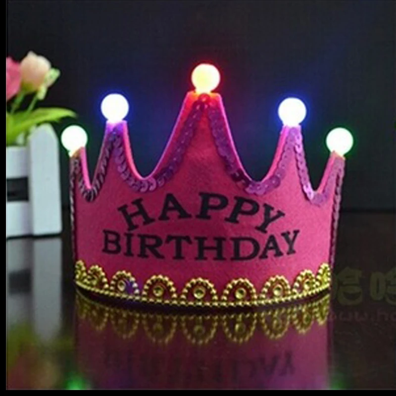 Новая шляпа "с днем рождения" корона ребенок взрослый Универсальный светодиодный свет поздравительная открытка