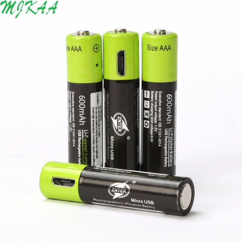 Goede Hot selling ZNTER 4 Stuks 1.5V AAA Oplaadbare Batterij 600mAh USB Lithium Polymer Batterij Quick Opladen door micro USB Kabel