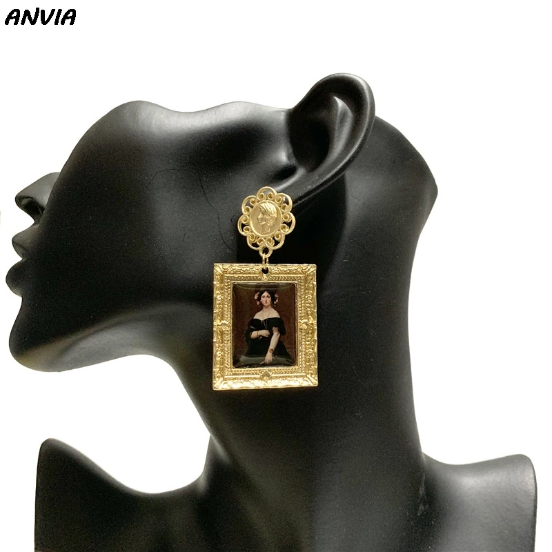 Популярные Mona Lisa Винтажные висячие серьги для женщин Vermeer известные аксессуары для рисования барокко преувеличенные Висячие вечерние серьги