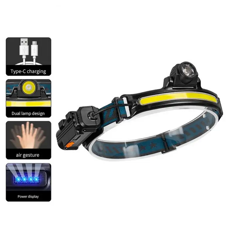 

Sensor Headlight XPG+COB Outdoor Tool Multifunctional Head Lamp Beads Type-C Rechargeable 6 Modes Adjustable Focus Headlight