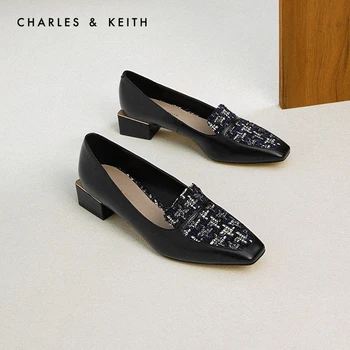 

CHARLES＆KEITH New Arrival for Autumn 2020 CK1-60580185Women shoes stitching material square toe mid-heel loafers fashion shoes