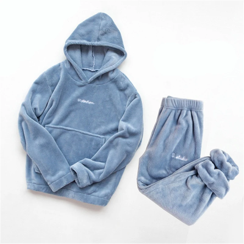 

2020 Winter Coral Fleece Pajama Set Women Thick Warm Flannel Velvet Cozy Two Pieces Sleepwear Suit Ladies Home Clothing Homewear