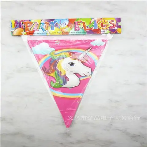 Flag -10pcs Единорог День рождения Декорации одноразовые набор столовых приборов Единорог шар чашки тарелки салфетка для детей на день рождения Единорог вечерние поставки - Цвет: Flag -10pcs
