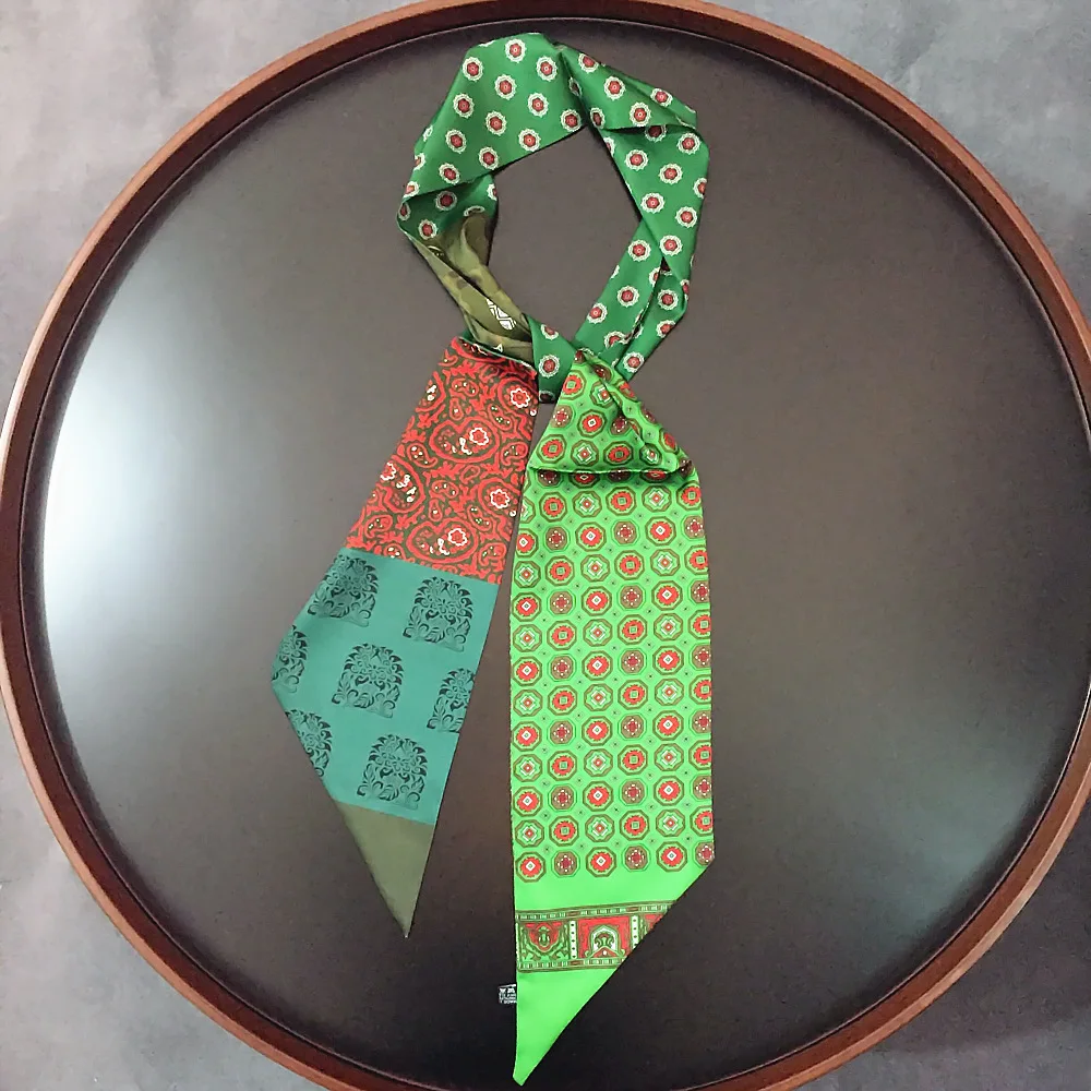 New Design 160cm*13cm Long Small Woman Silk Scarf Dot Floral Print Green Women Head Handkerchief Luxury Brand Tie |