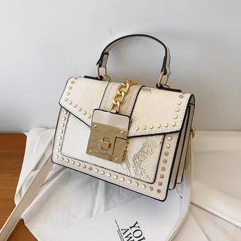 

New Fashion Women Bag Snake Pattern PU Leather Crossbody For Women Shoulder Messenger Bag Rivet Lock Handbags Ladies Purse 2020