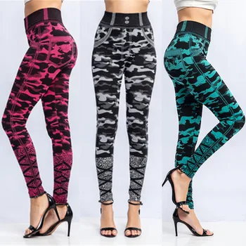 

Women Fashion Imitation Denim Jeans Ladies Plus Size Leggings Casual High Waist Slim Elastic Pencil Pants