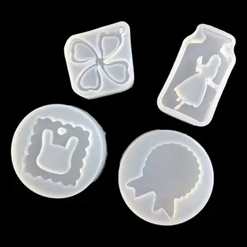 

4Pcs Keychain Pendant Mold Rabbit Medal Badge Bottle Clover Epoxy Resin Mold F3MF