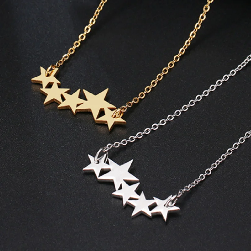 Five Star Women Necklace Personalized Rollo Chain Shinny Star Pendant Jewelry Necklace in Choker
