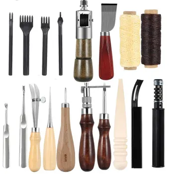 

Professional 18Pcs Leather Craft Tools Kit Hand Sewing Stitching Punch Carving Work Saddle Leathercraft Accessories