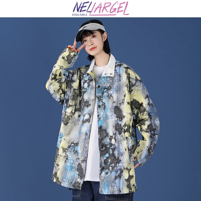 

NELLARGEL Women Harajuku Vintage Camouflage Varsity Jacket 2023 Female Y2K Oversized Japanese Bomber Jacket Girl Streetwear Coat