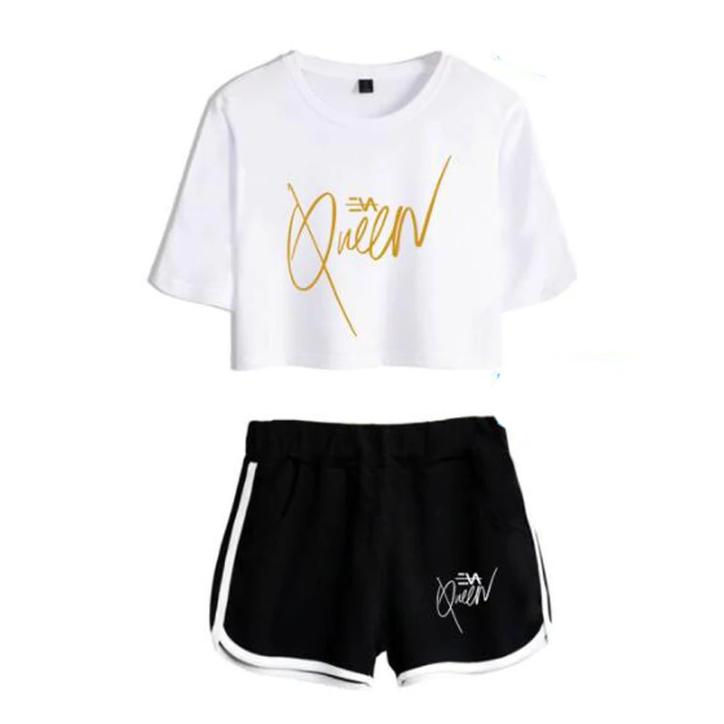 Hip Hop Harajuku Fashion Design Eva Queen Two Piece Set Women Sexy Shorts+lovely T-shirt Cute Classic Funny Sport Girl suits | Женская