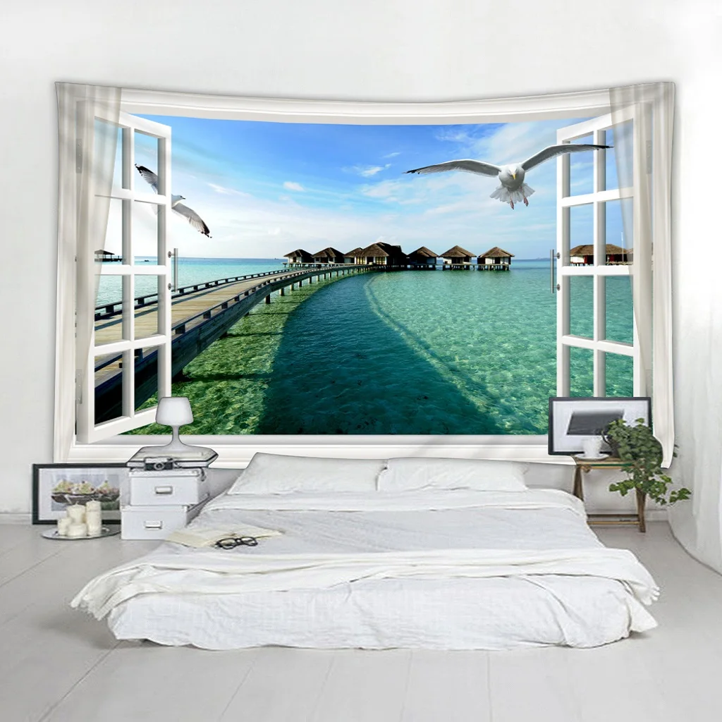 Landscape Tapestry Wall Hanging, Polyester 3D Print for Livingroom Bedroom Dorm Home Office Decor Curtain Tapestry Wall Decor