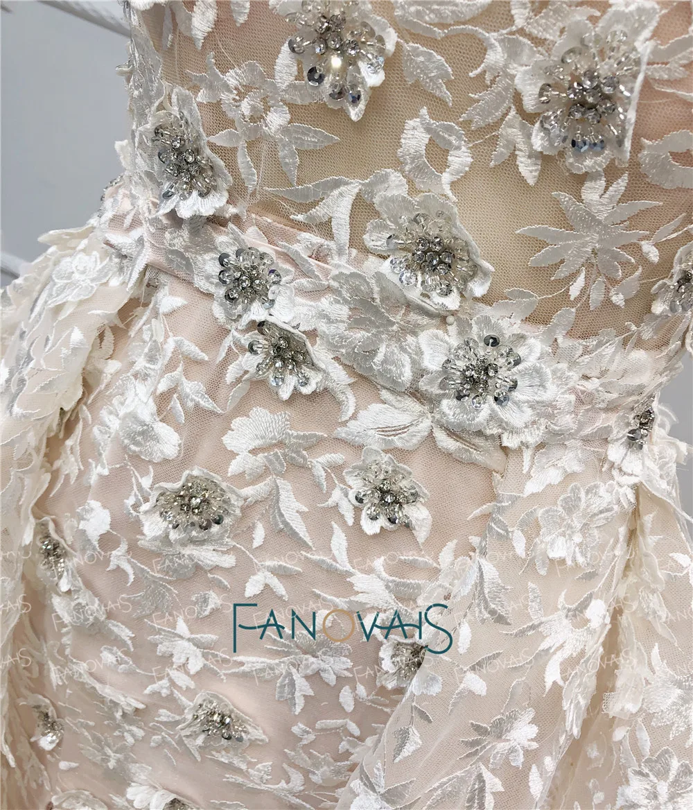 Легкий кремовый цвет русалка вечернее платье длинный кружевной ремень цветок кристалл платье с бисером для выпускного вечера со съемным шлейфом халат de Soiree