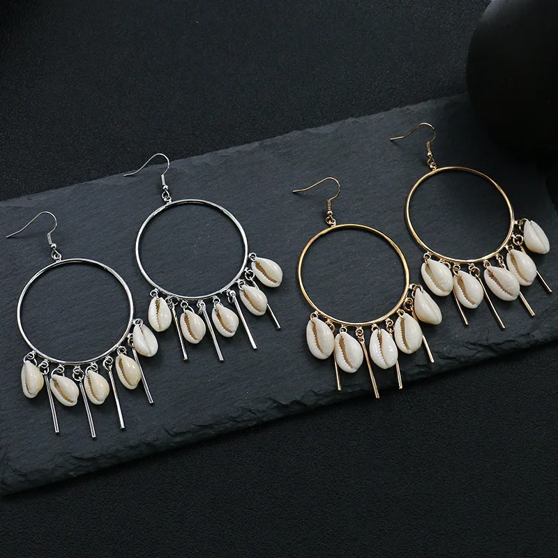 Серьги корейские женские геометрические круглые натуральные раковины