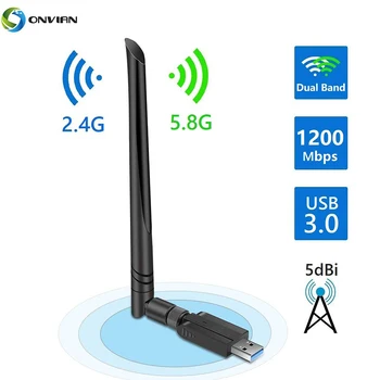 

Onvian USB WiFi Adapter 1200Mbps 5dBi WiFi Dongle with Dual Band 2.4GHz 5.8GHz Wi-Fi USB Adapter USB Wireless Network Adapter