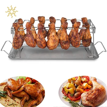 

14 Slot Multifunction Chicken Wing Leg Rack Chicken Leg Grill Rack Chicken Drumstick Roaster for Oven Grill BBQ Pad Tool K802