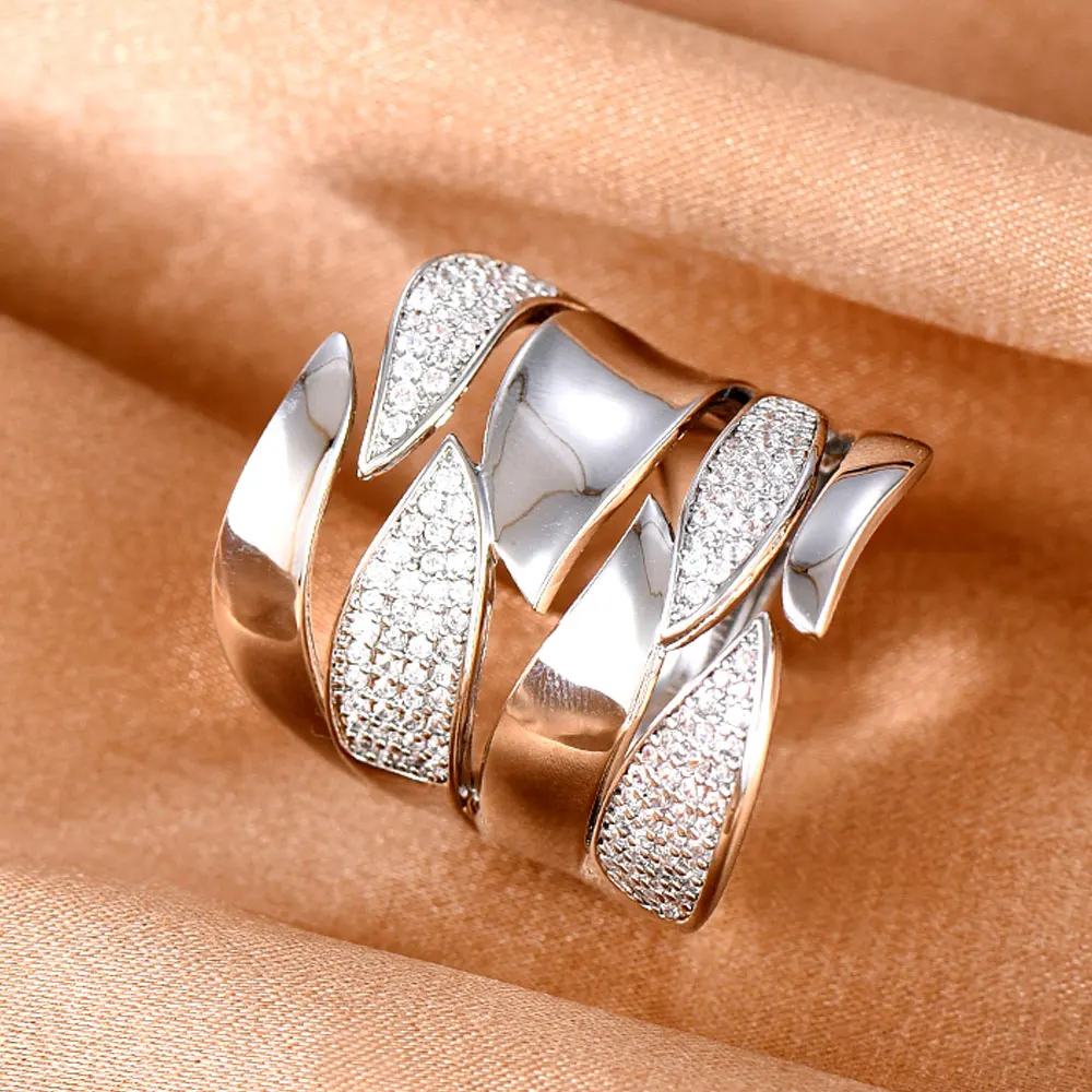 

SisCathy Fashion gold Irregular Width Rings Women's Geometric Hollow Inlaid zircon unique Metal Wide Rings Trend Jewelry Gitfs