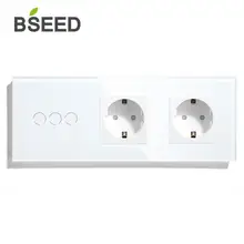 BSEED, ЕС, сенсорный выключатель, 3 комплекта, 1 способ, 2 способа, настенный выключатель с двойной розеткой ЕС, 3 цвета, кристальная стеклянная панель, белый, черный, Глод