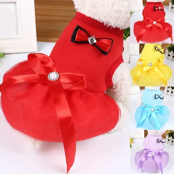

Dog Clothes Summer Cute Dog Dress Puppy Cat Pet Clothes for Small Dogs Sun Protection Clothing Wedding Party Lace Bow Dresses