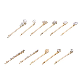 

11 Pcs Crystal Hair Clips Pearl Short Barrettes Bobby Pin Hair Pins for Ladies and Girls (04,05,1 Set Each)