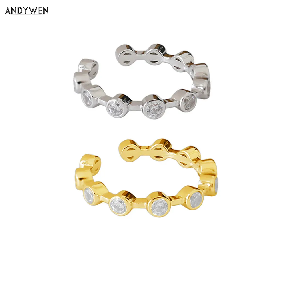 ANDYWEN 2020 925 Sterling Silver Gold Crystal Resizable Rings Adjustable Round Zircon CZ European Rock Punk Simple Jewelry | Украшения и