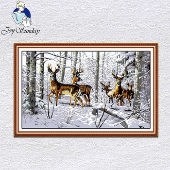 

Joy Sunday Antelopes in the snow counted cross stitch kits embroidery needlework sets chinese 14CT printed decorations for homes