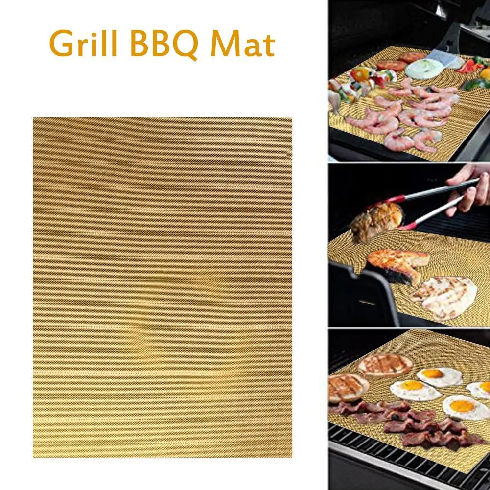 2/4/5pcs Reusable Non-stick BBQ Grill Mat Golden BBQ Grill Mat Copper Kitchen Cooking Sheets Baking Oven(golden)Easy Clean