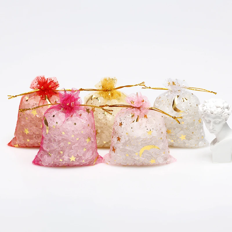 50 Uds estrellas y diseño de Luna Organza elemento de gasa transparente bolsas de joyería tela de tul bolsas de regalo de boda, bolsita OrganzaGift Bag